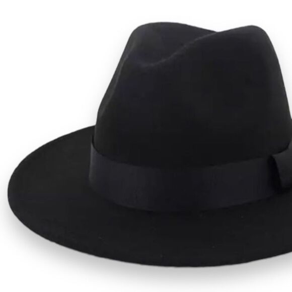Black Stiff Brim Tall Dented Crown Fedora Hat - NEW - Picture 2 of 3